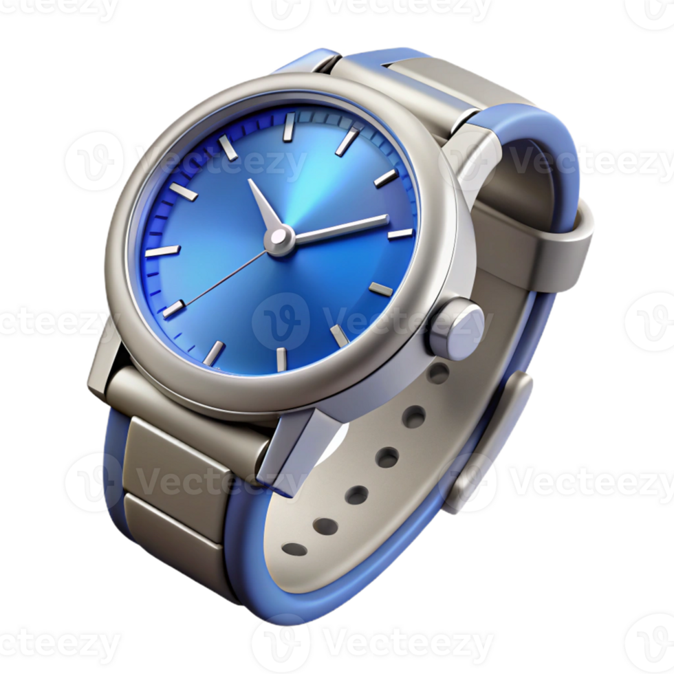 Silver Watch with Blue Face and Band png