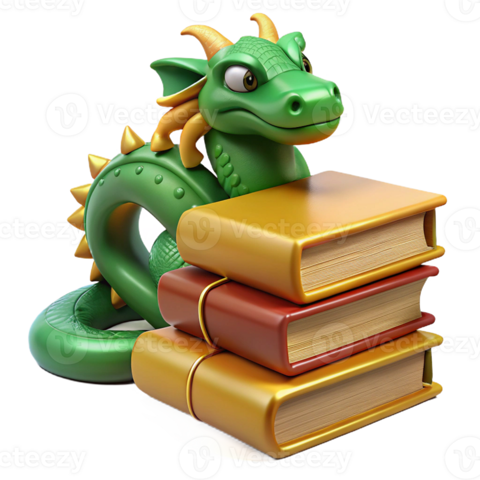 Green Dragon With Books Isometric Illustration png