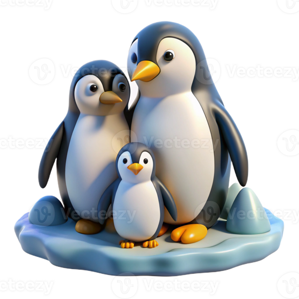 Cute Penguin Family Isometric Illustration png