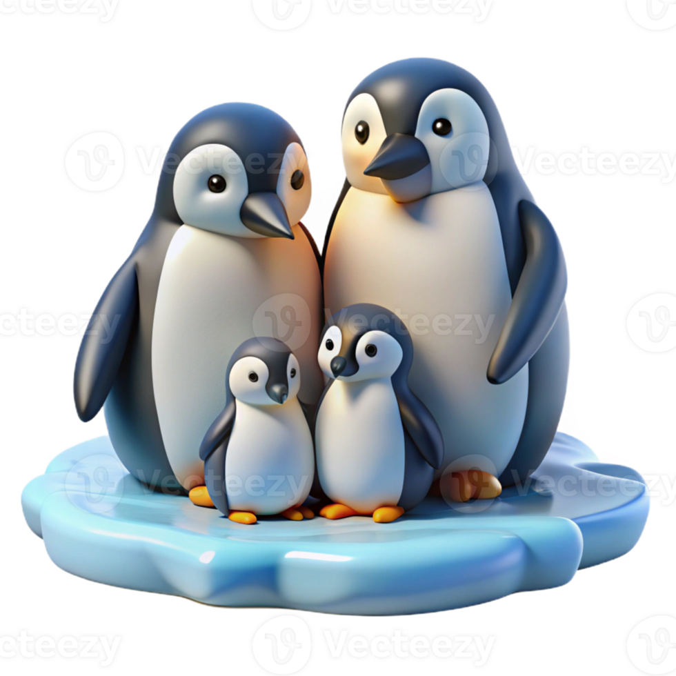 Adorable Isometric Penguin Family Illustration png