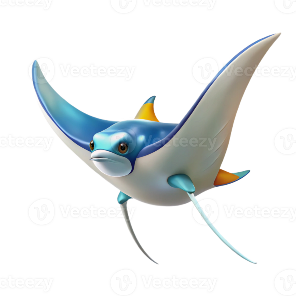Blue and Yellow Cartoon Manta Ray png