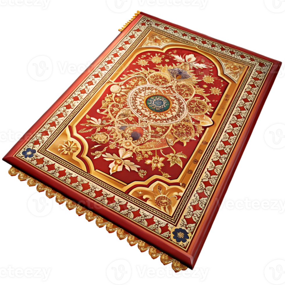 Ornate Red and Gold Rug with Floral Pattern png