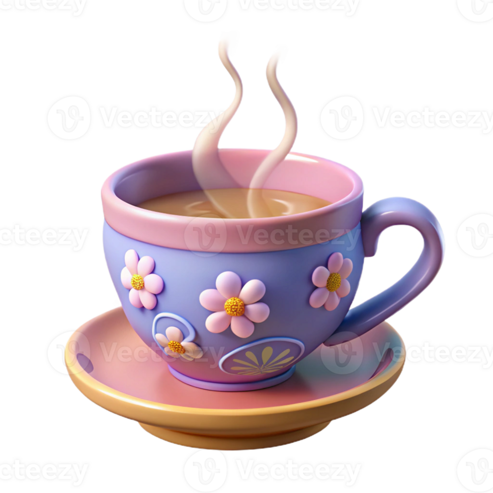 Cute Isometric Teacup with Floral Design png