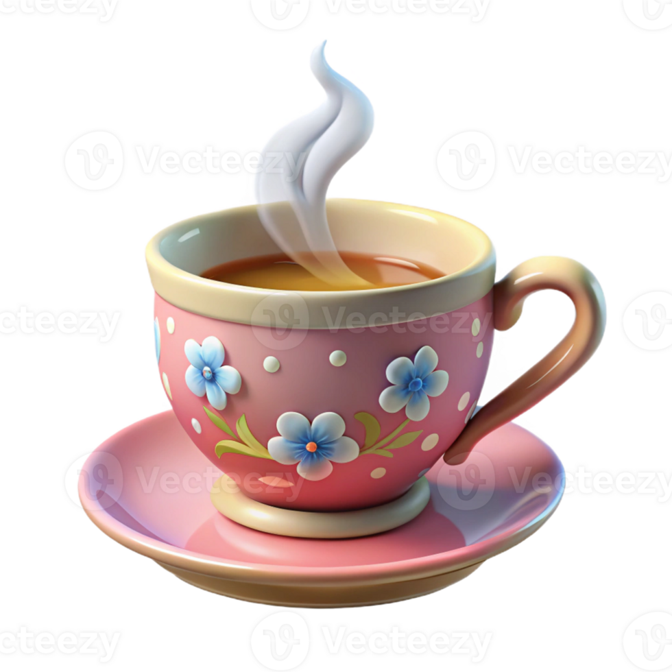 Steaming Cup of Tea with Floral Design png
