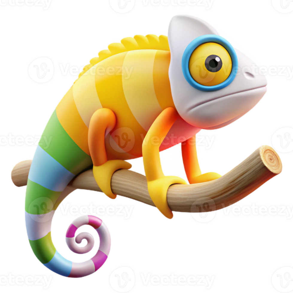 Colorful Chameleon on Branch png