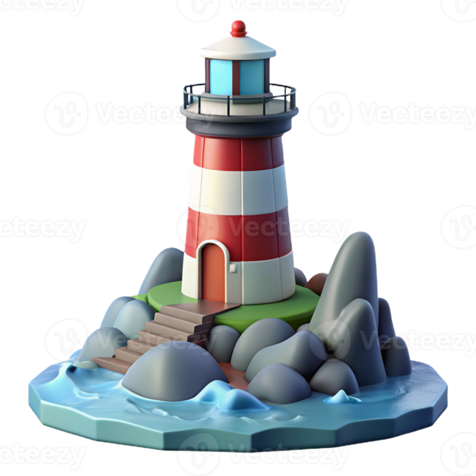 Isometric Lighthouse on Rocky Shore png
