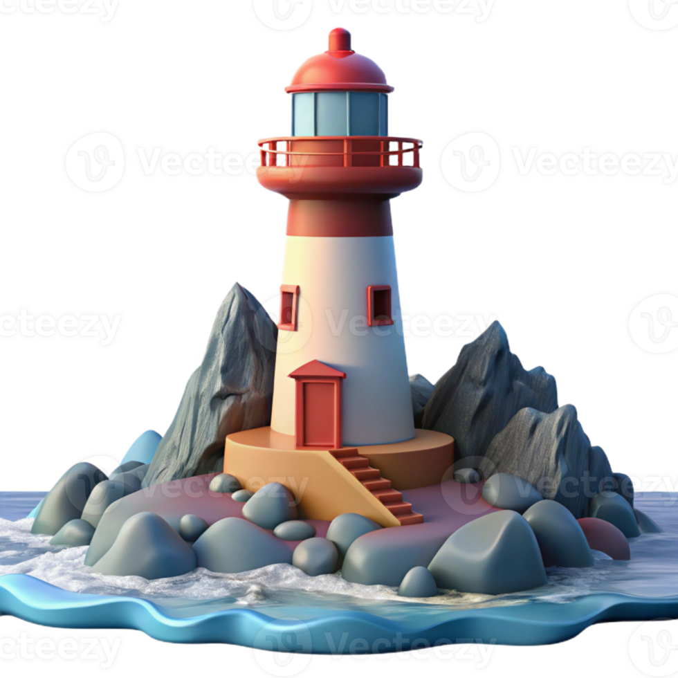 Isometric Illustration of a Lighthouse on a Rocky Coast png