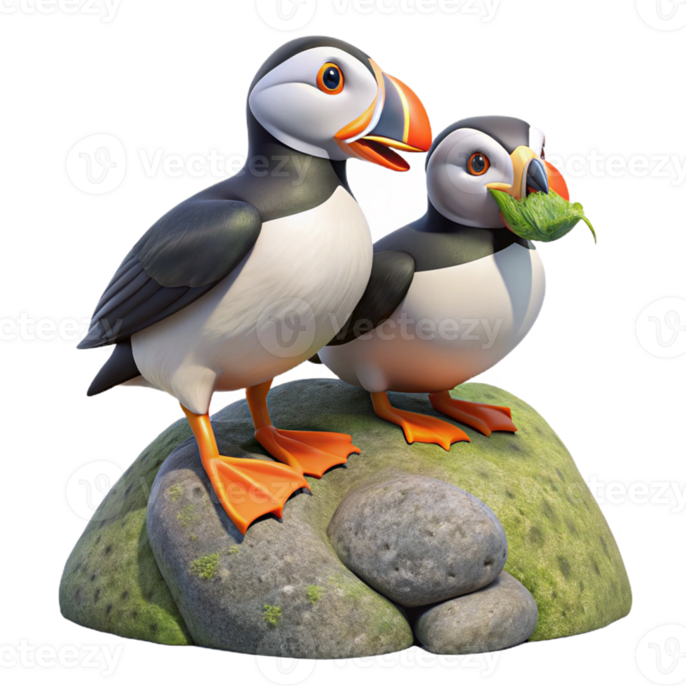 Cute Puffins on Rocks png