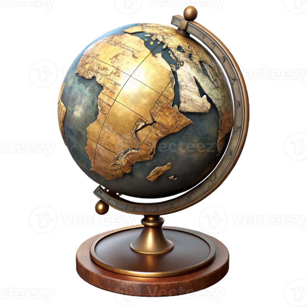 Antique Globe with Wooden Base png