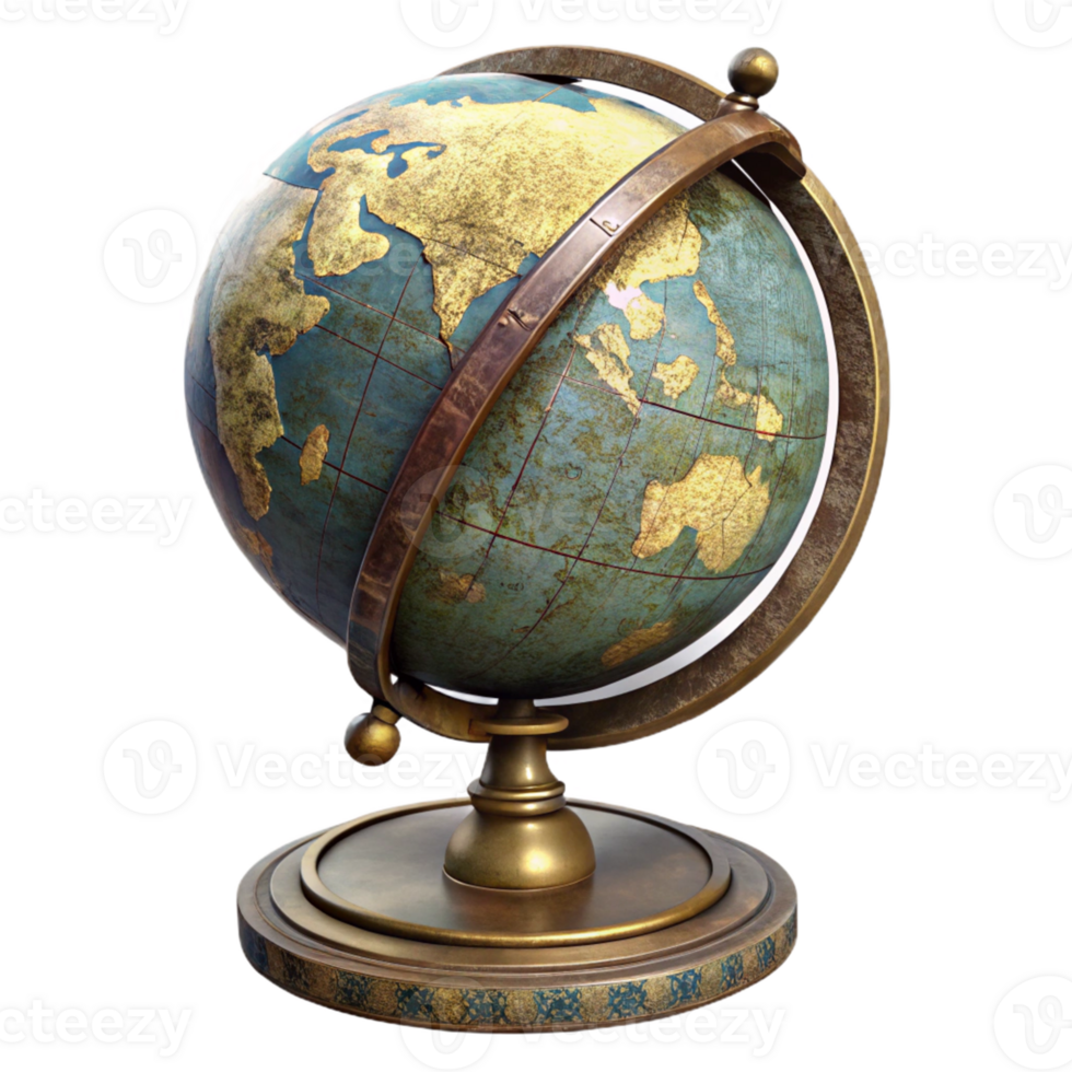 Vintage Brass Globe with World Map png