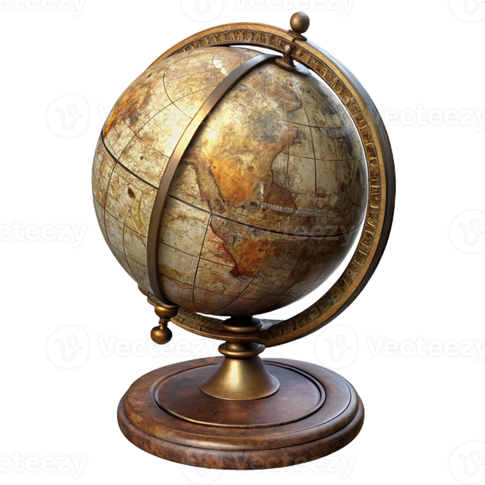 Vintage Globe with Wooden Base png