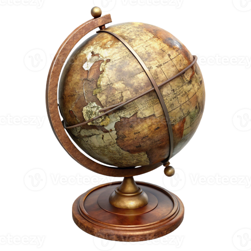 Vintage World Globe with Wooden Base png