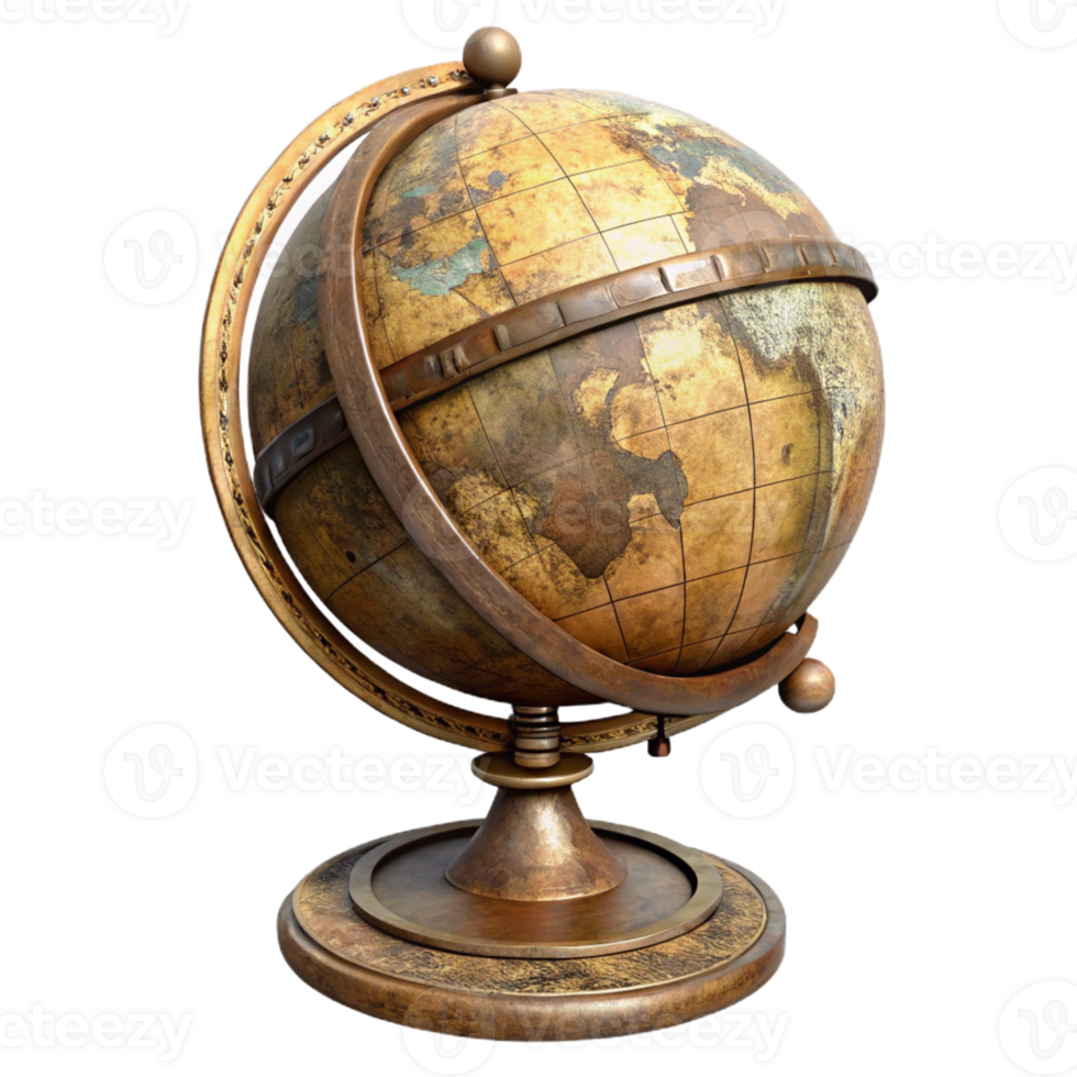 Antique Globe with Wooden Stand png
