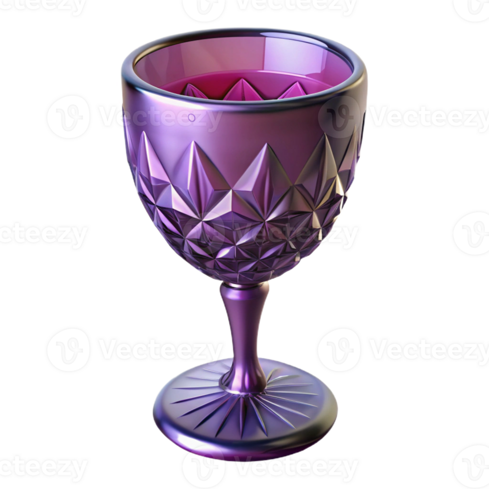 Shiny Purple Glass Goblet with Geometric Design png