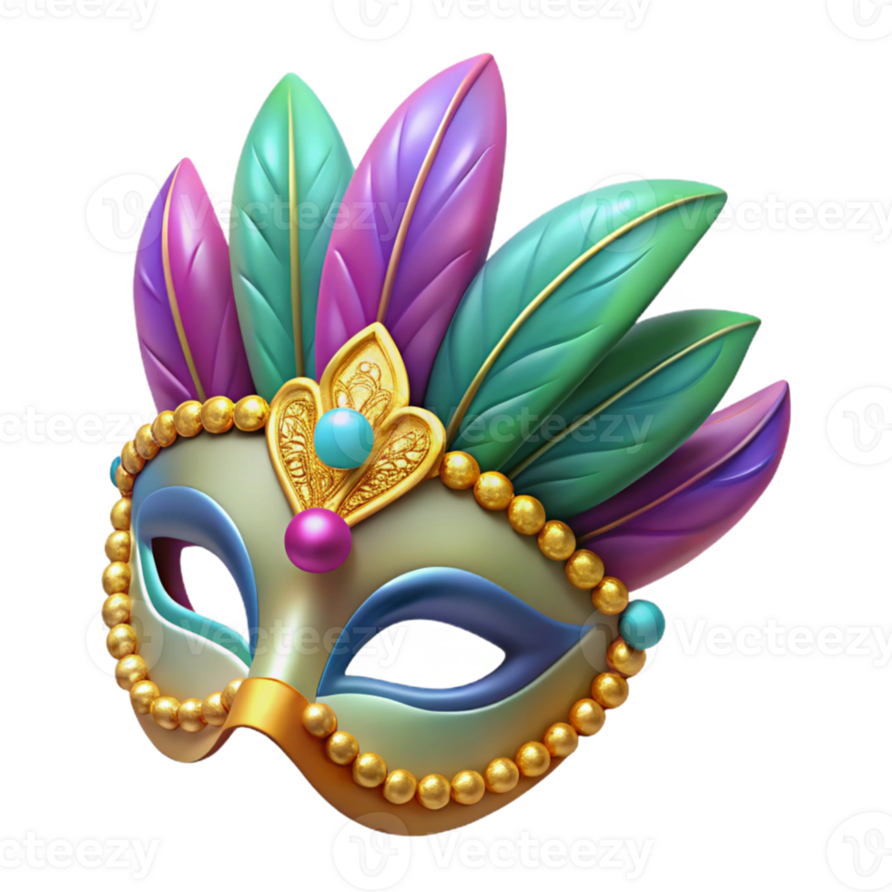 Colorful Feathered Mask with Golden Beads png