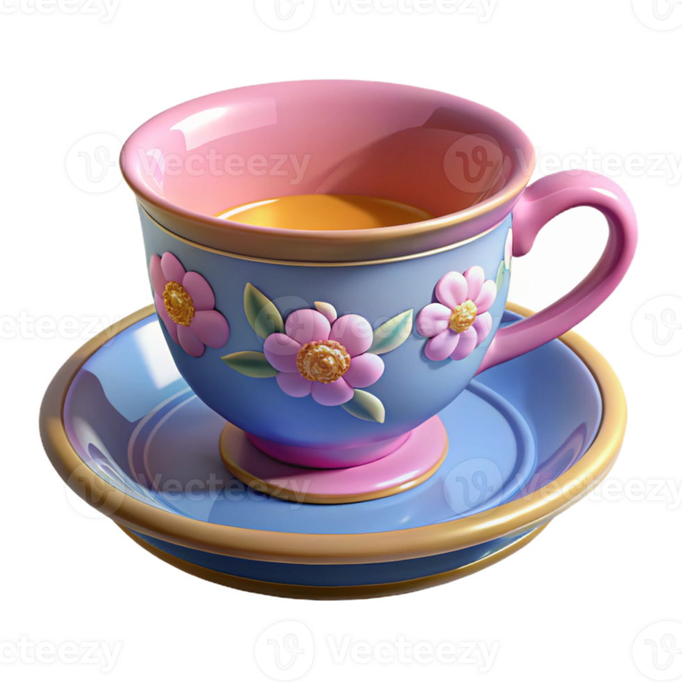 Isometric Illustration of a Teacup with Floral Design png