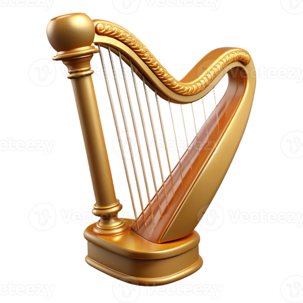 Golden Harp with Strings and Curved Design png