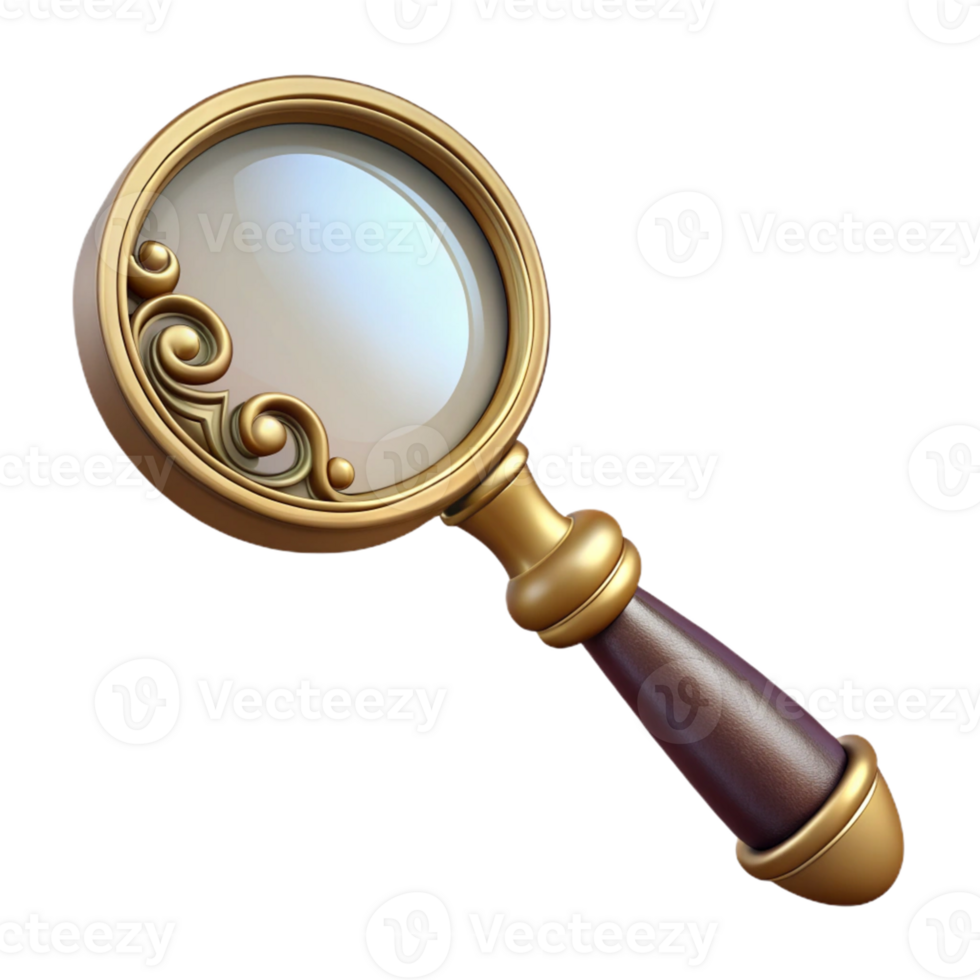Golden Magnifying Glass with Ornate Details png