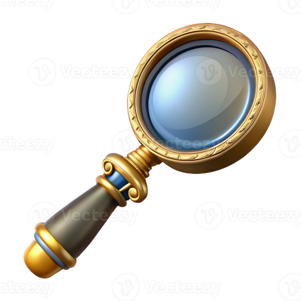 Golden Magnifying Glass with Intricate Details png