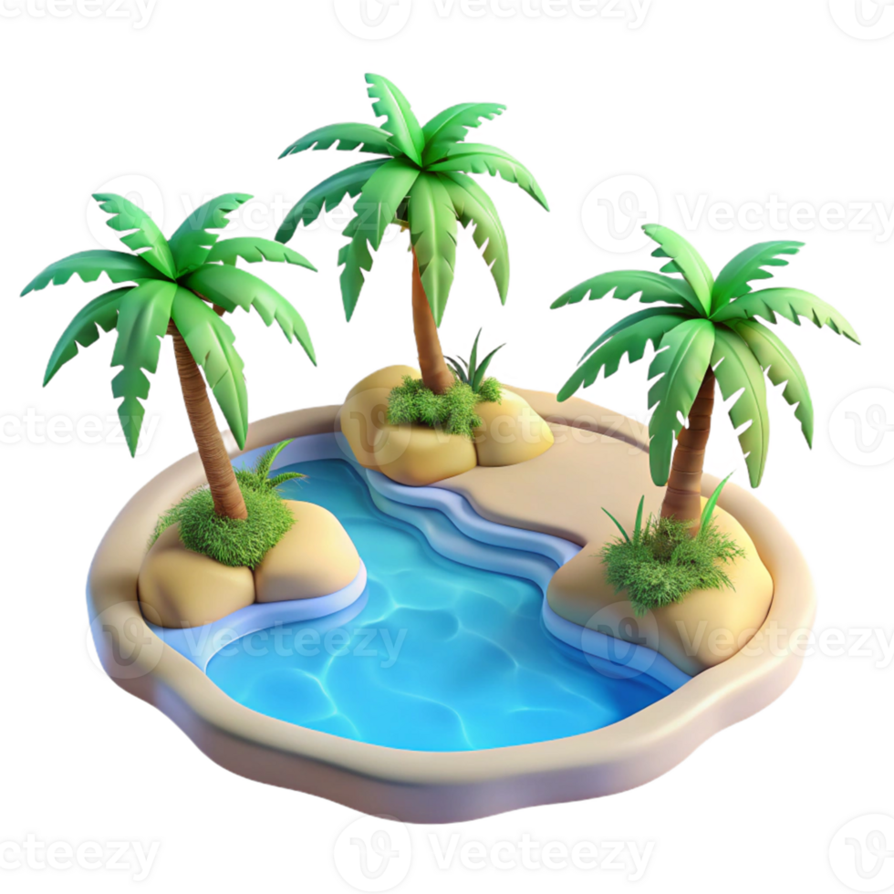 Tropical Island with Palm Trees and Pool png