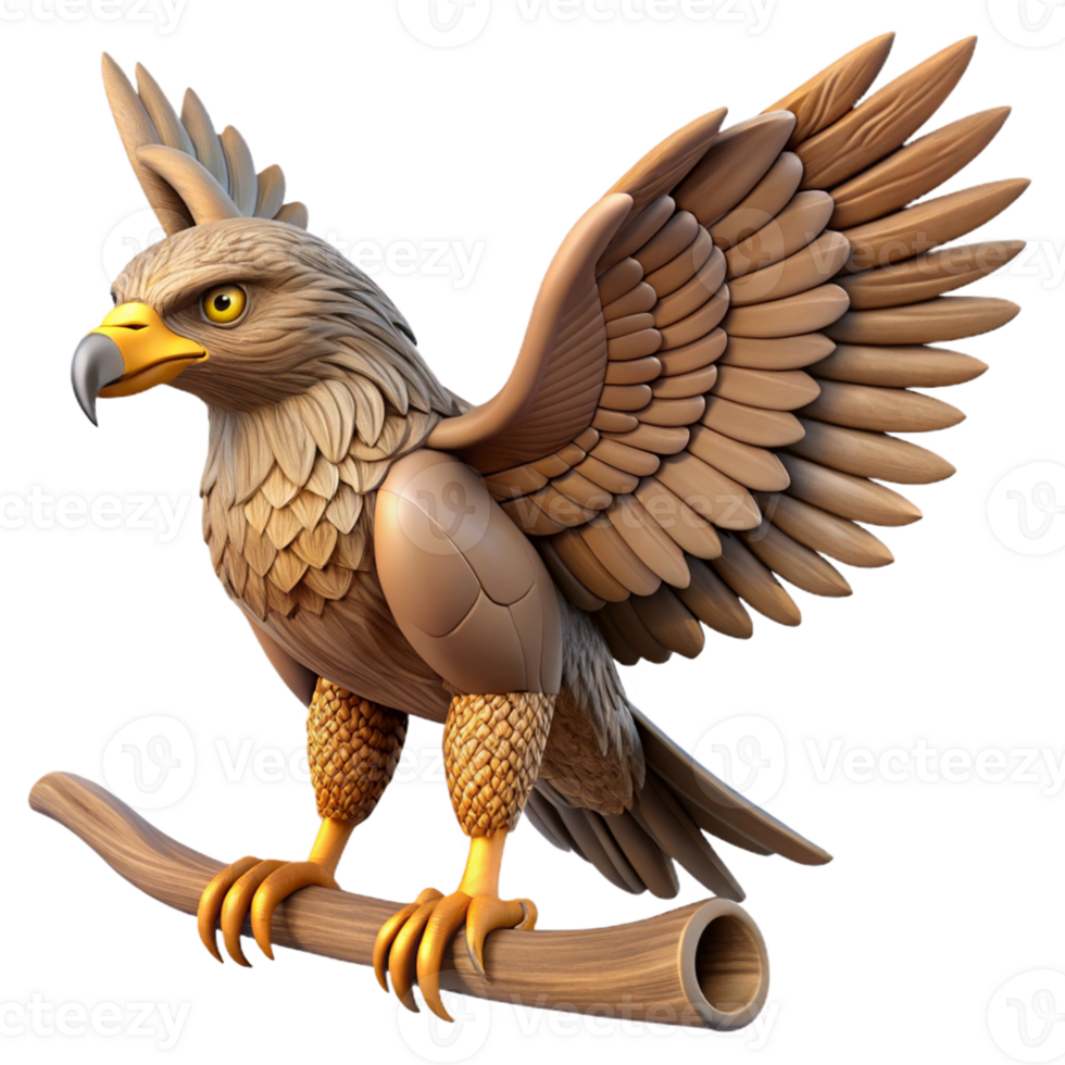 Isometric Wooden Eagle Model with Spread Wings png