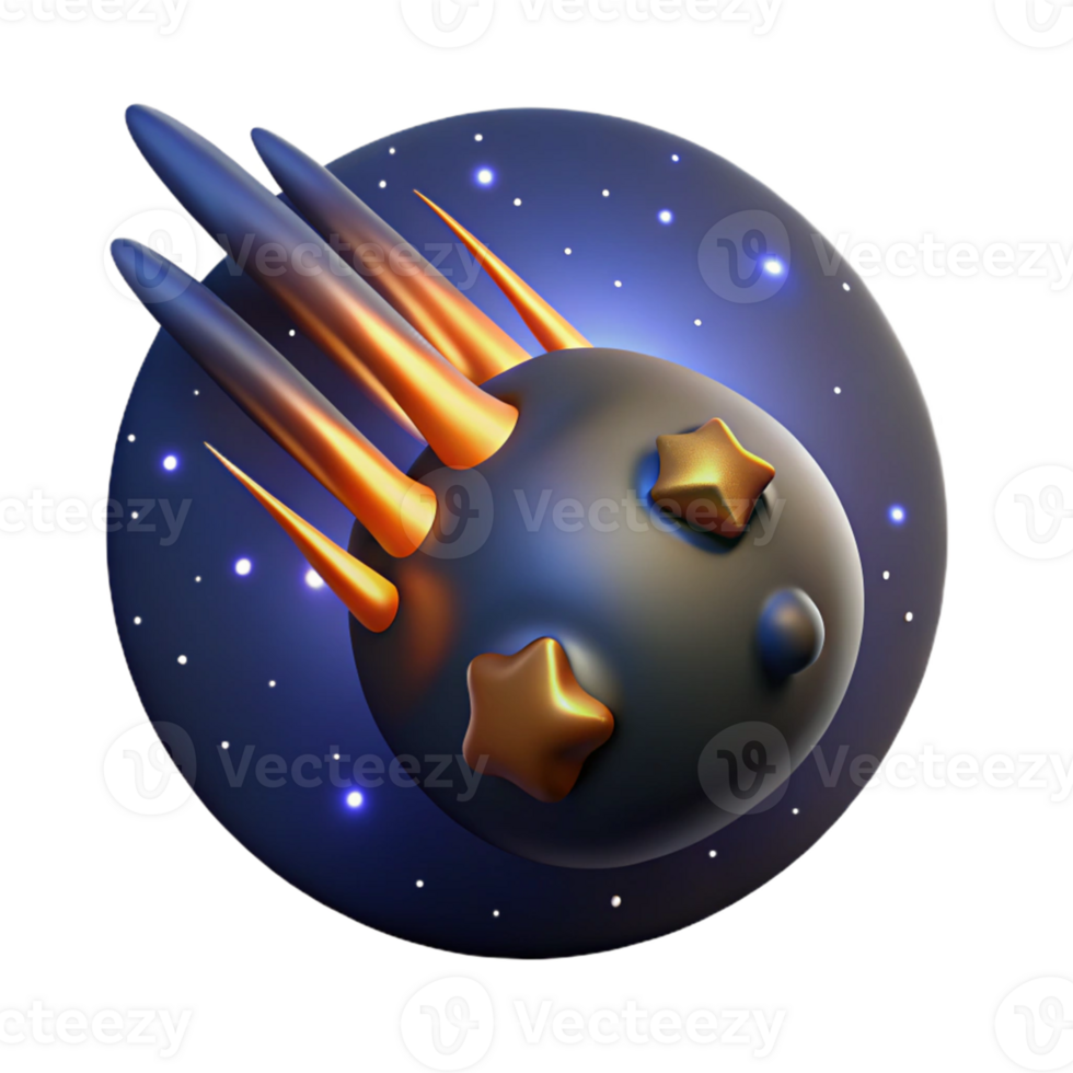 Isometric Render of a Comet with Stars png