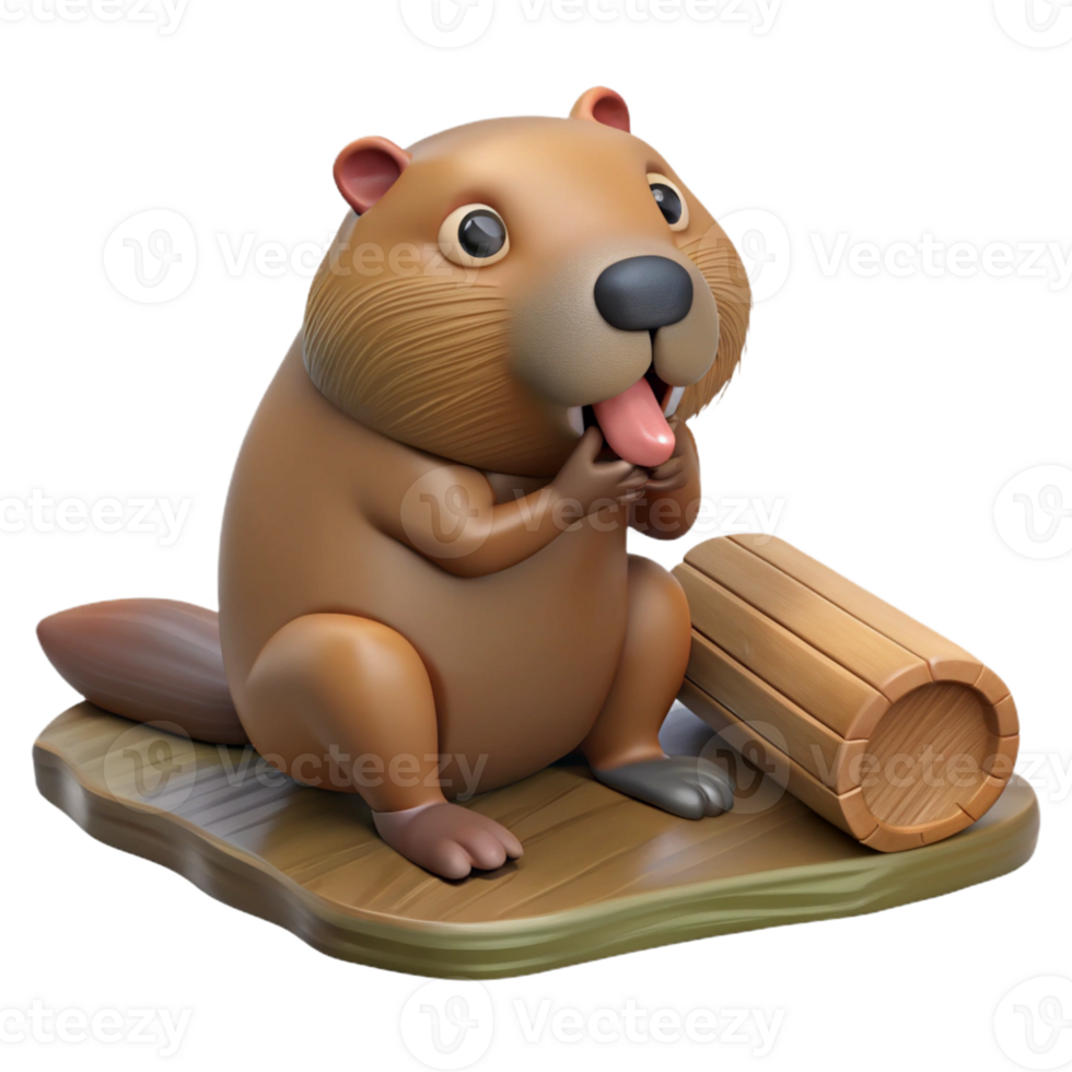 Cute Isometric Cartoon Beaver Illustration png