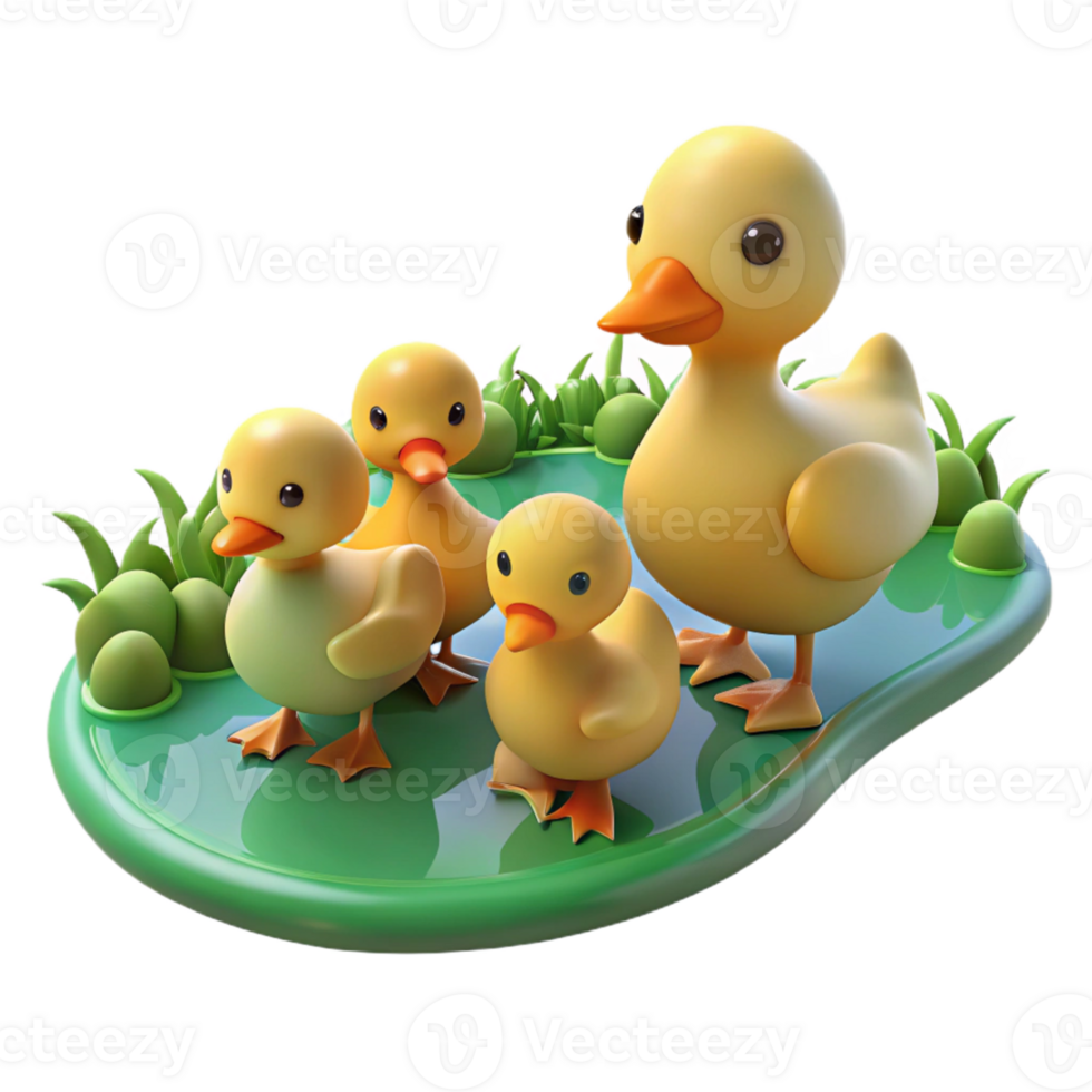 Cute Cartoon Ducks on a Pond png