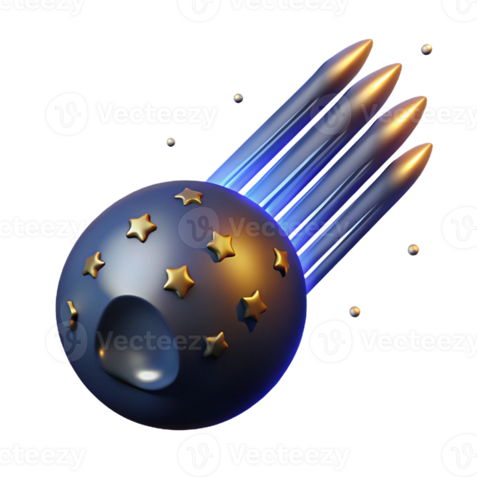 Isometric Render of a Starry Planet with a Comet Tail png