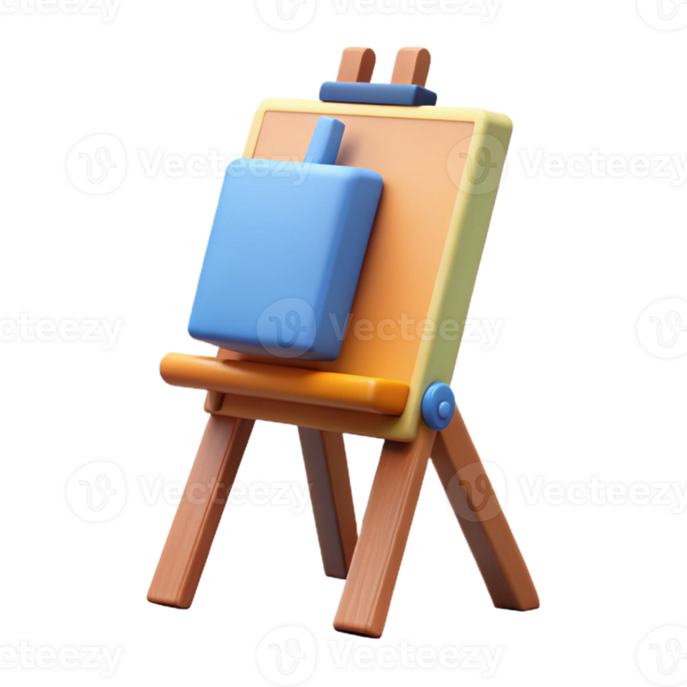 Isometric Wooden Easel with Blue Canvas png