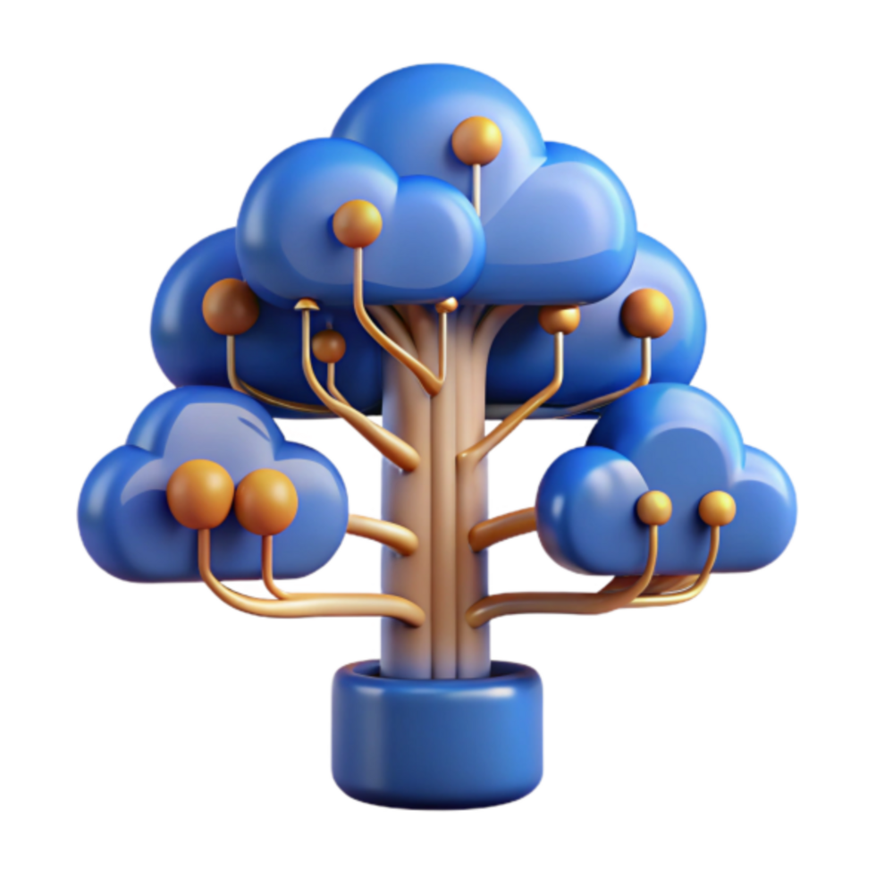 Stylized 3D Render of a Blue Cloud Tree png