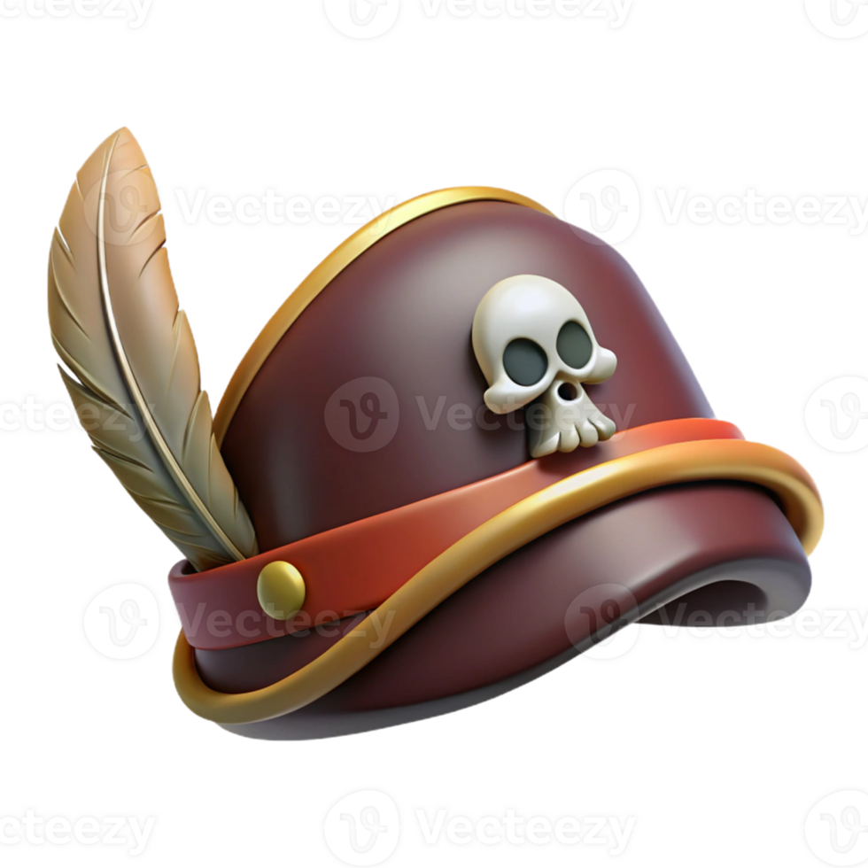Isometric Rendered Skull Hat with Feather png