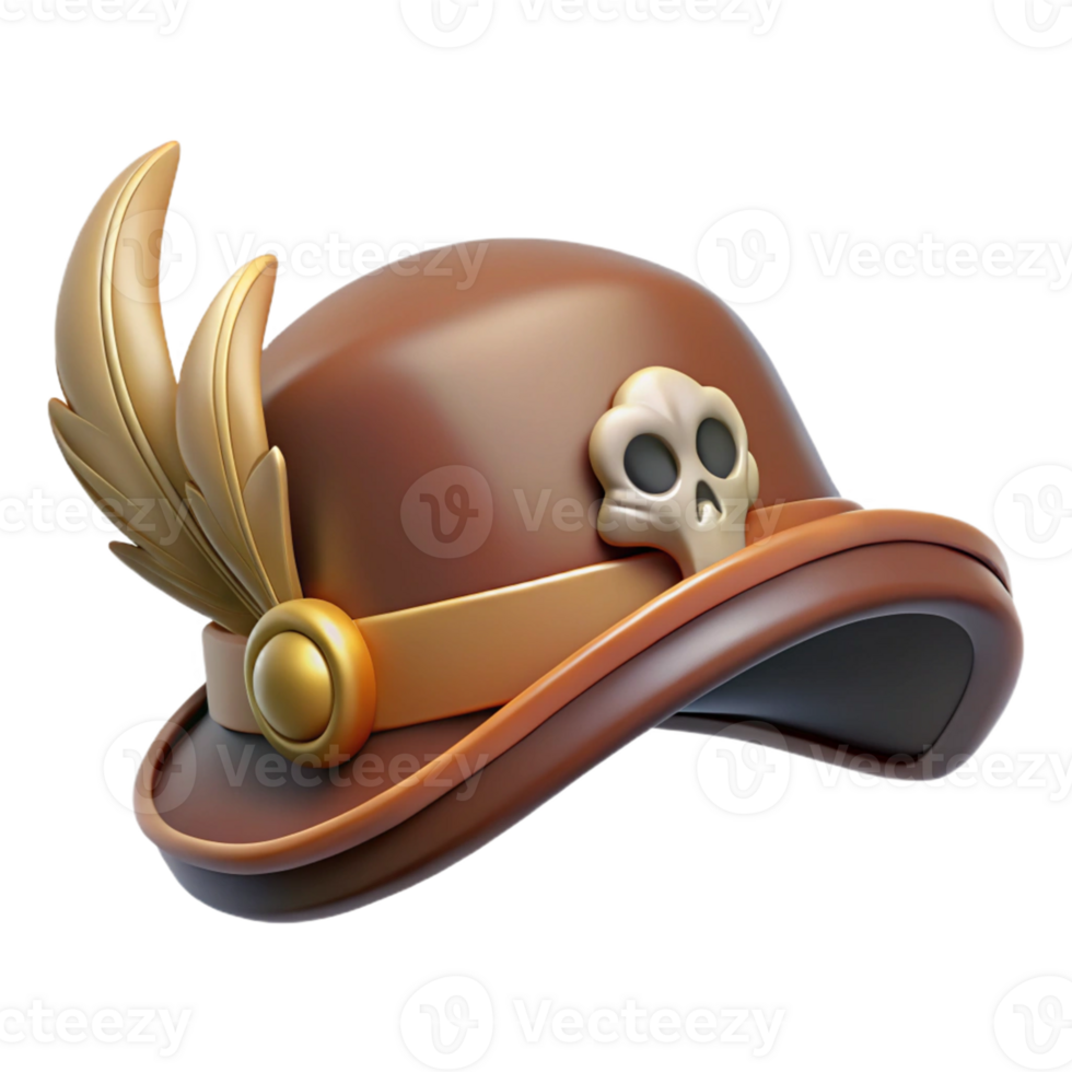 Isometric Rendered Hat with Skull and Feathers png