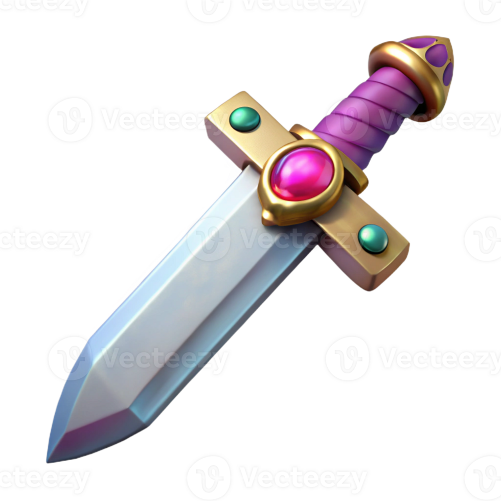 Isometric Render of a Fantasy Sword with Gems png