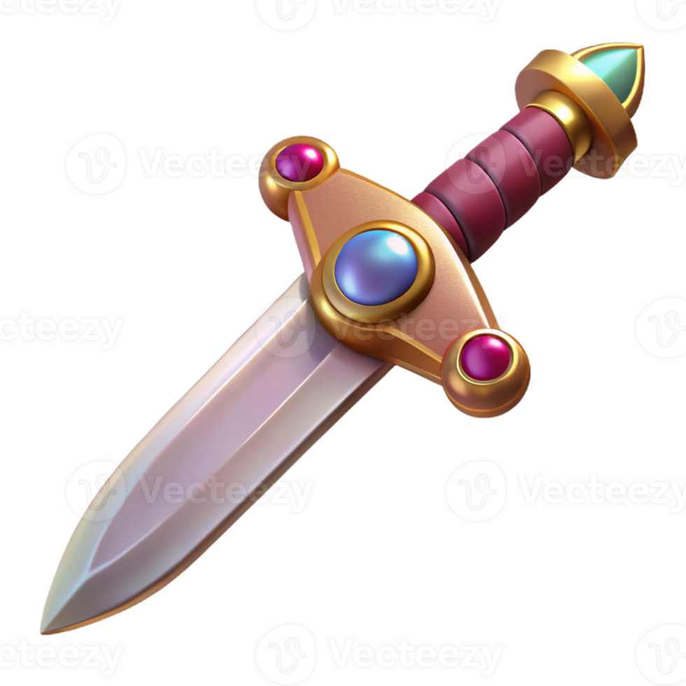 Isometric Rendered Fantasy Sword with Jewels png
