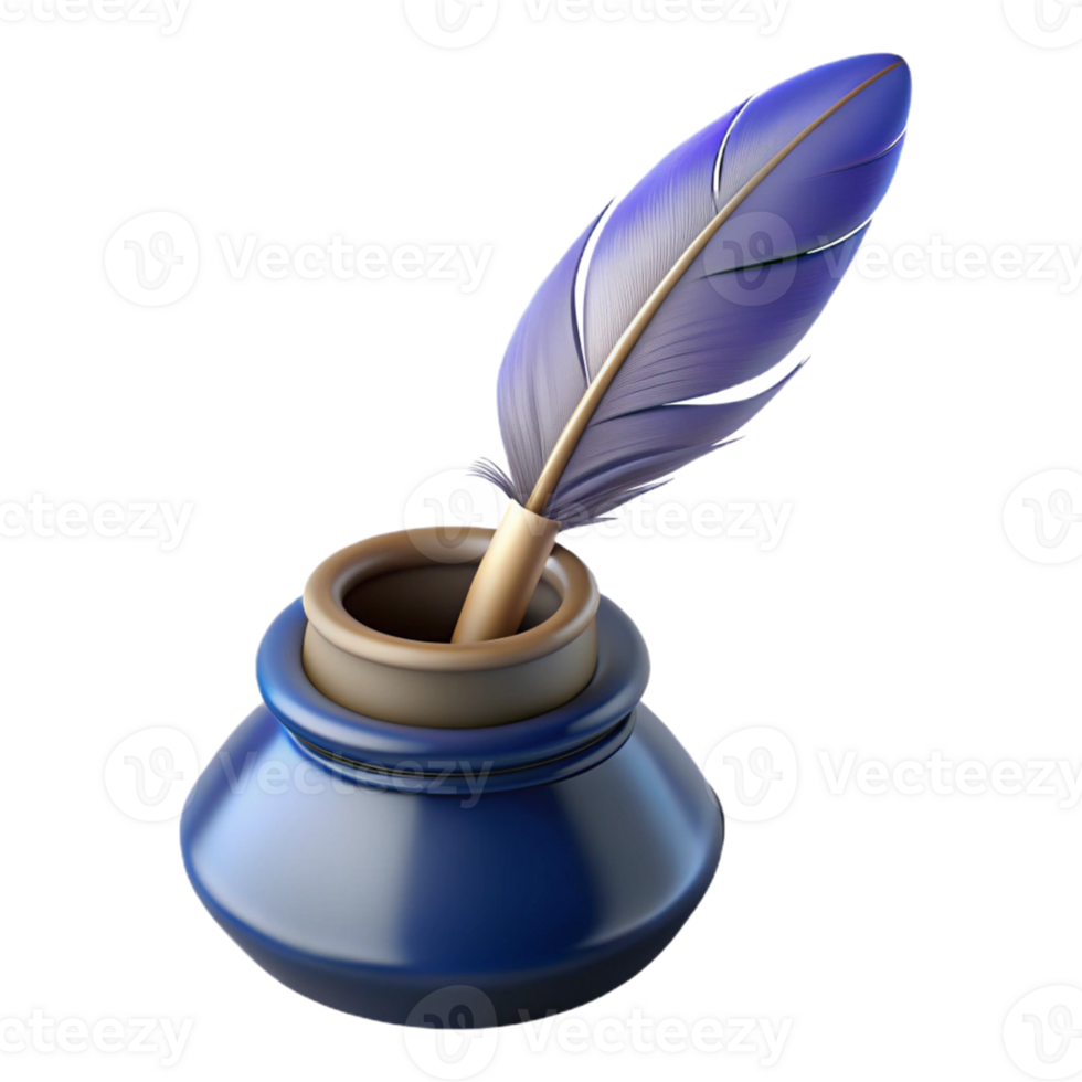 Blue Inkwell with Feather Quill png