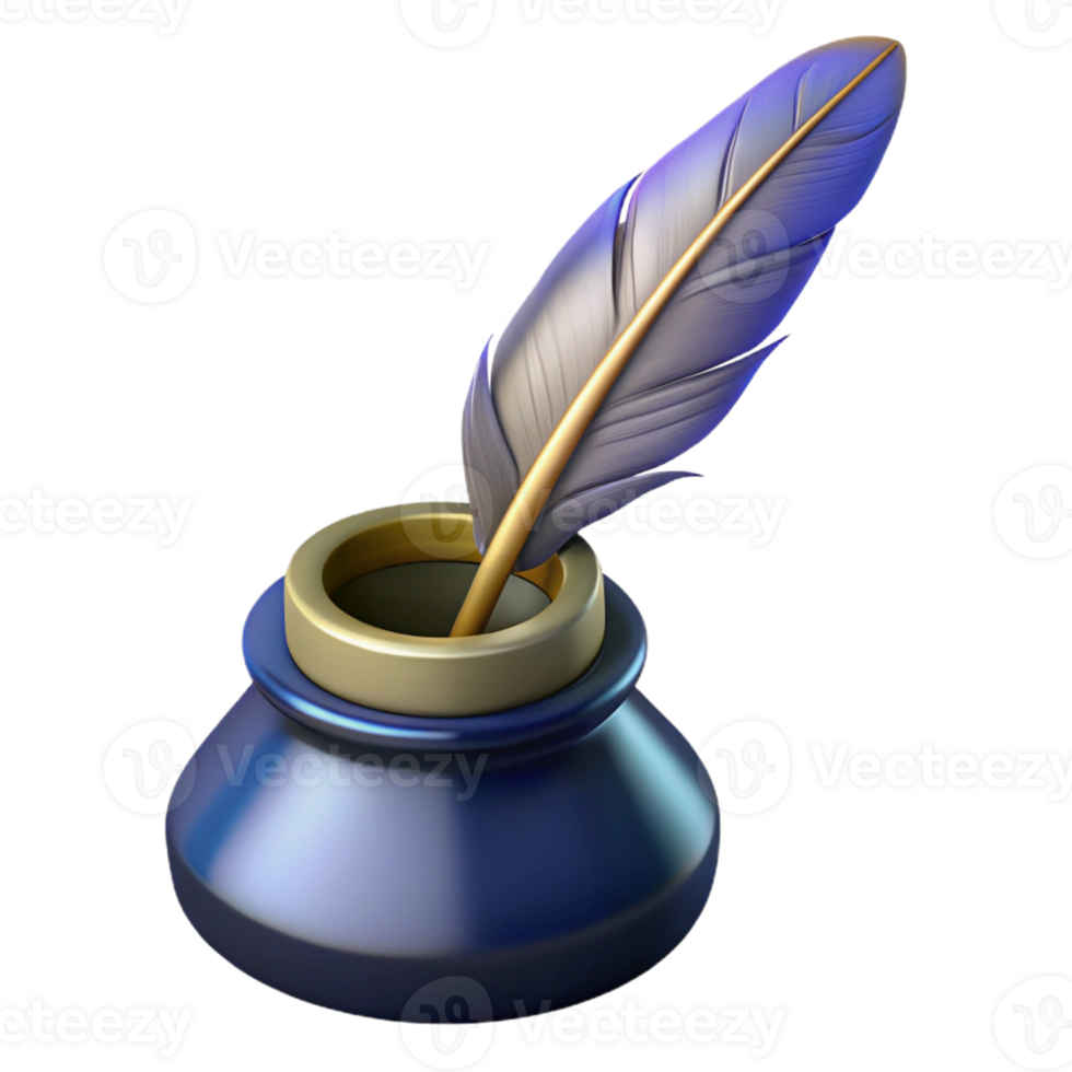 Isometric Inkwell and Quill png