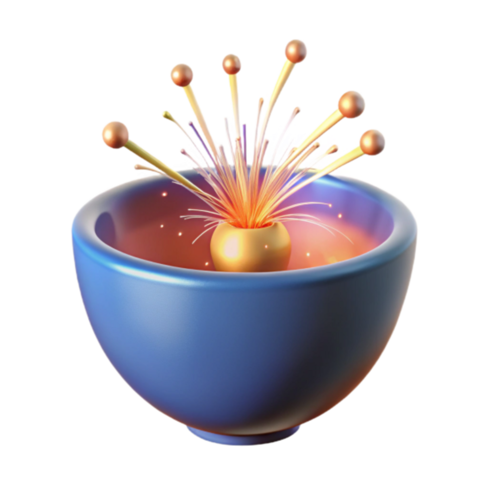 3D Render Golden Orb with Energy Burst in Bowl Abstract Background Illustration png