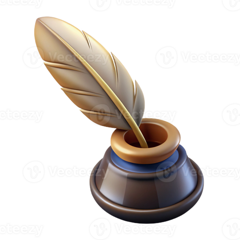 Isometric Rendered Quill and Inkwell png