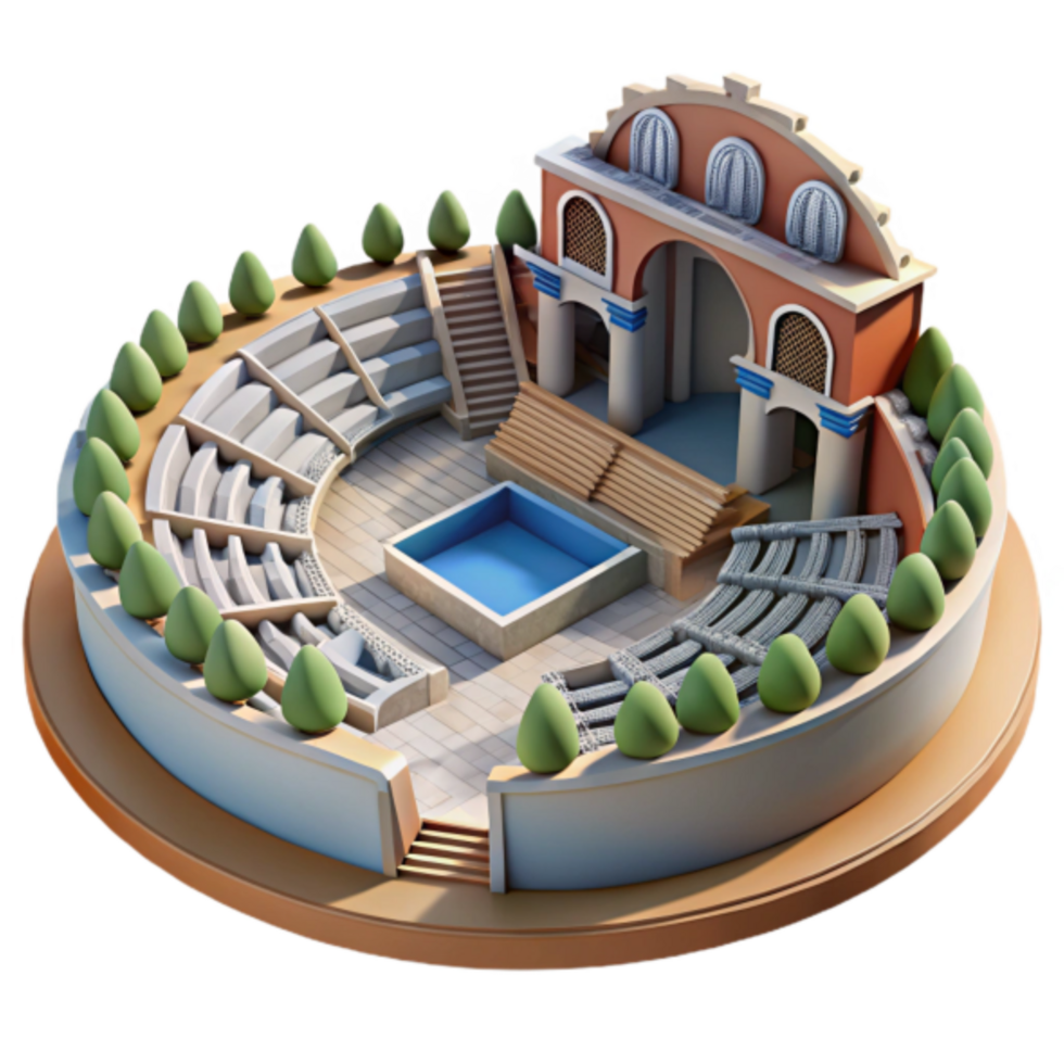 3D Model of an Ancient Amphitheater with Central Pool png