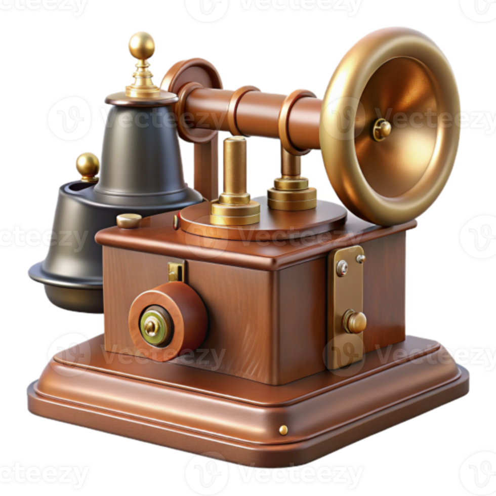 Vintage Wooden 3D Model of Antique Telephone png