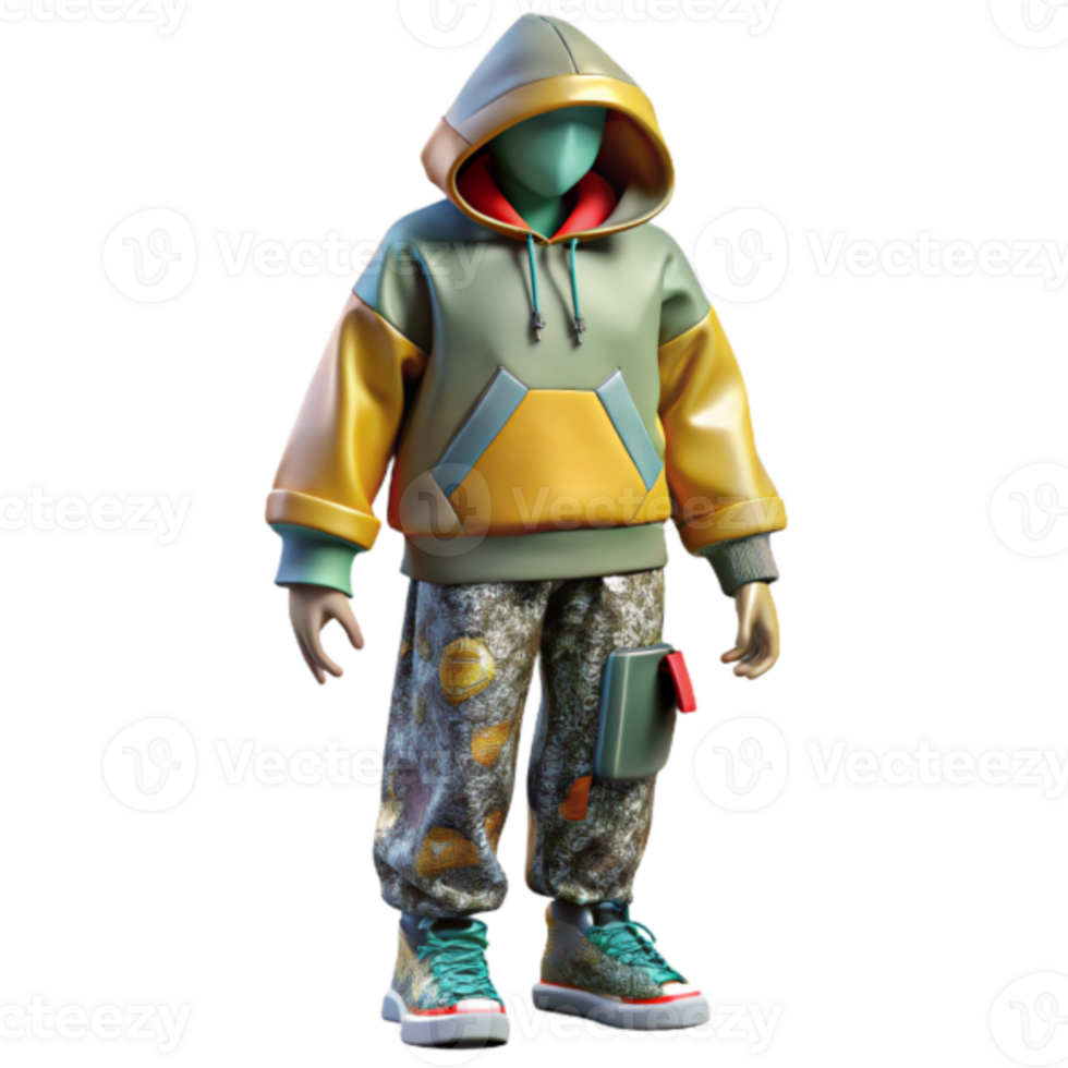 3D Render of Stylish Hooded Sweatshirt and Pants Outfit png