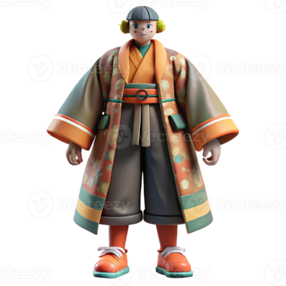 3D Render of a Cute Cartoon Character in Traditional Asian Clothing png