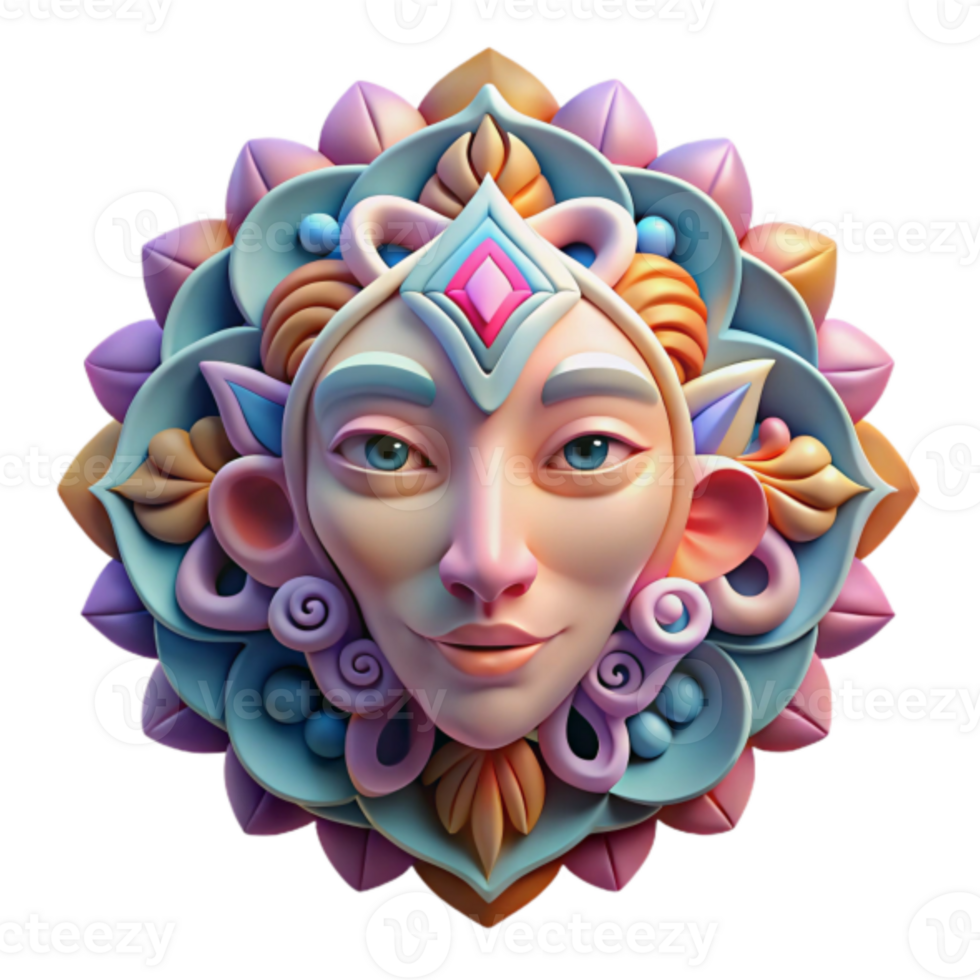 3D Render of a Colorful Ornate Floral Face png