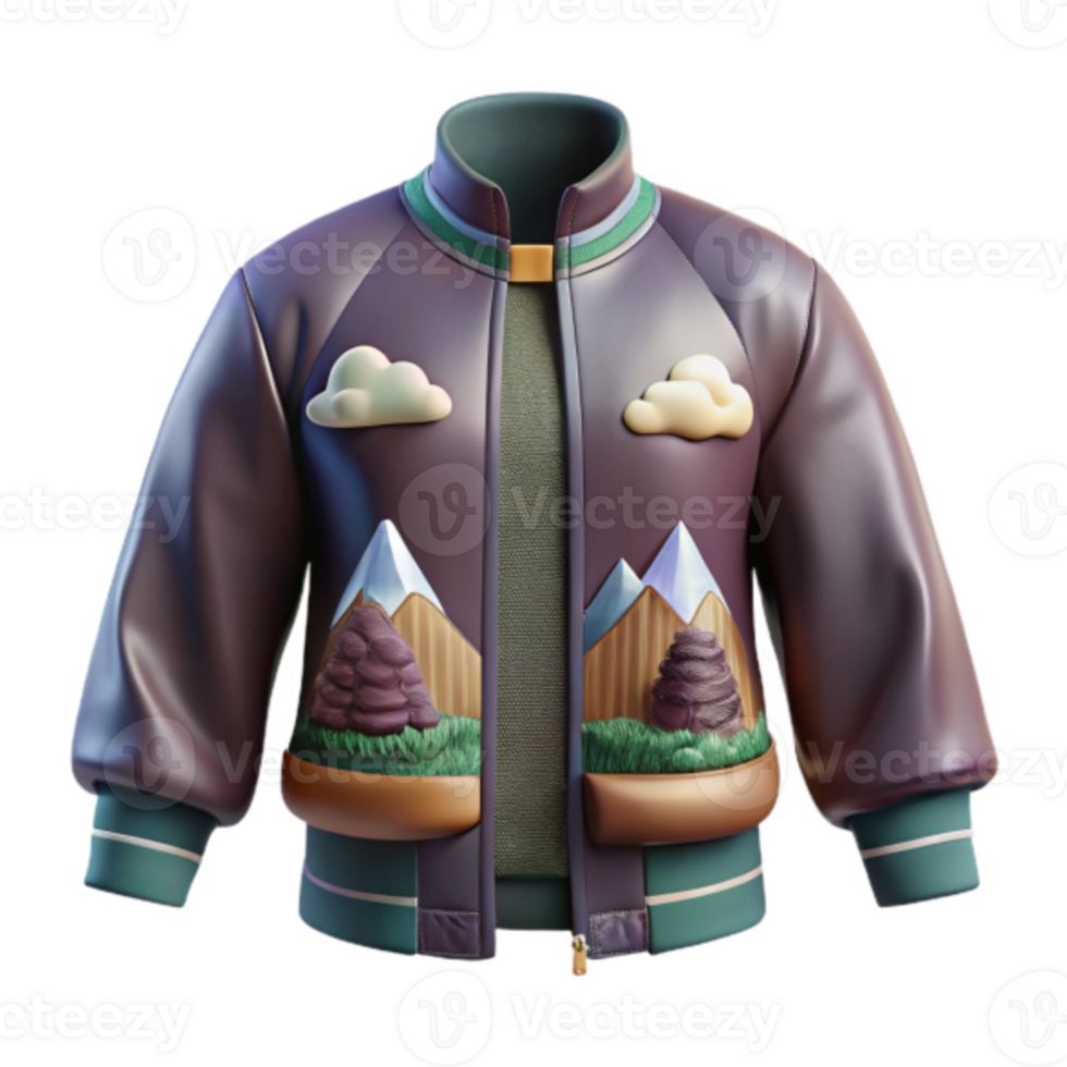 3D Render of a Stylish Mountain Landscape Varsity Jacket png