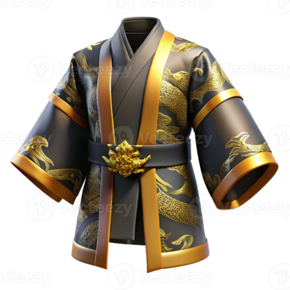 Elegant 3D Render of Gold Koi Kimono Robe png