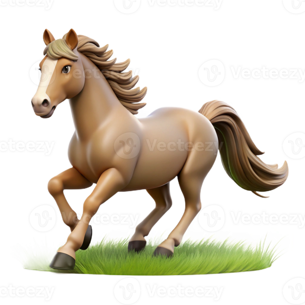 Isometric Cartoon Horse Running on Green Grass png