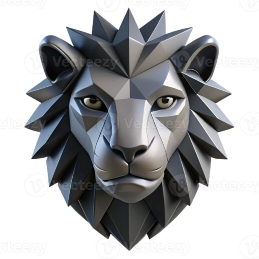 Geometric Lion Head 3D Render, Low Poly Animal Illustration png