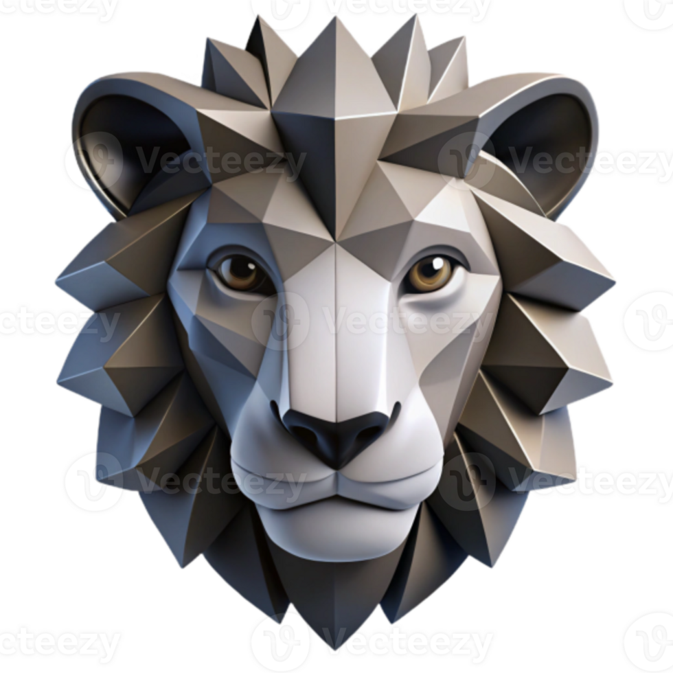 Geometric Lion Head 3D Model, Low Poly Animal Illustration, Abstract Wildlife Art png