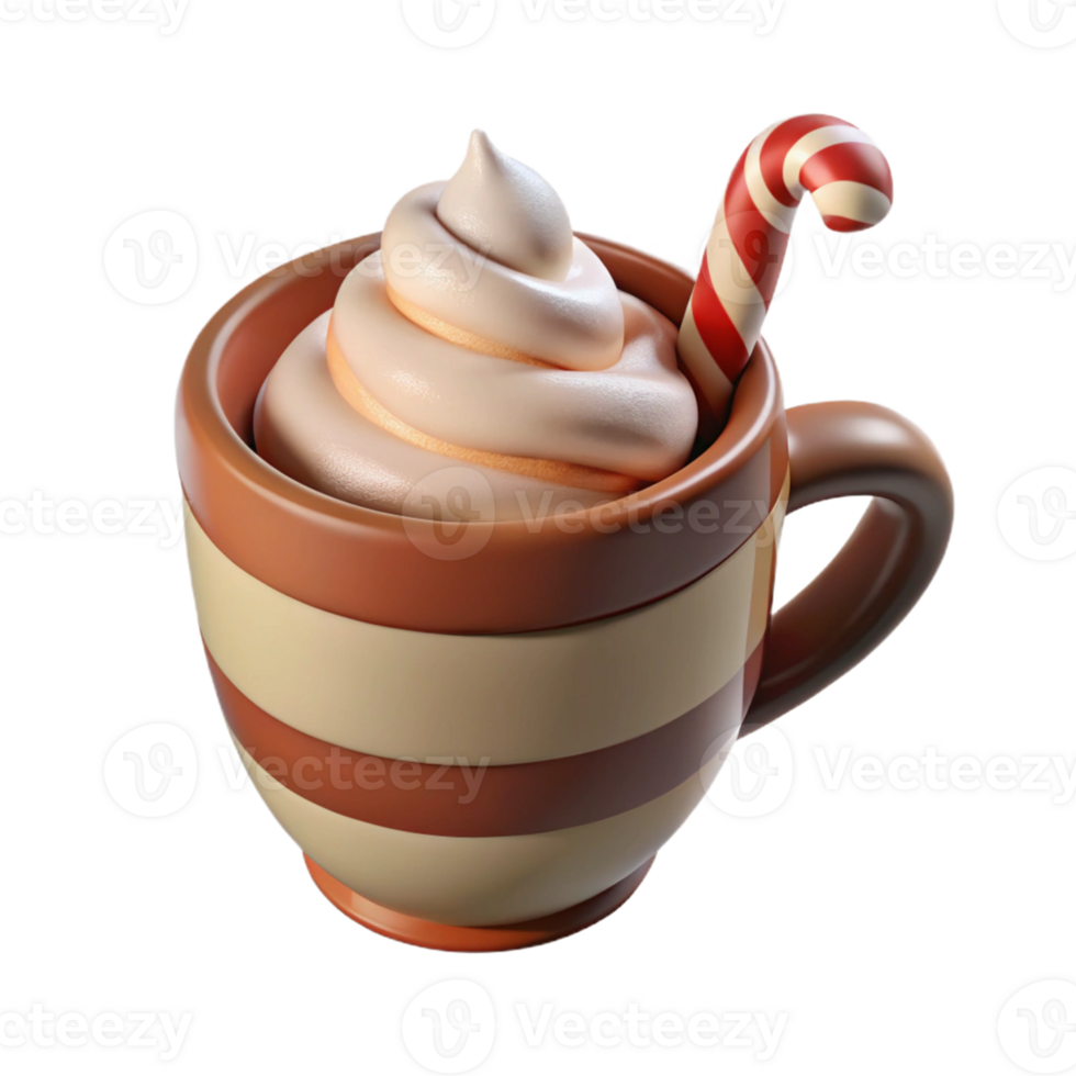 Whipped Cream Cocoa Mug with Candy Cane png